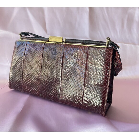 Vintage frame handbag purse clutch snakeskin Red - Picture 5 of 16